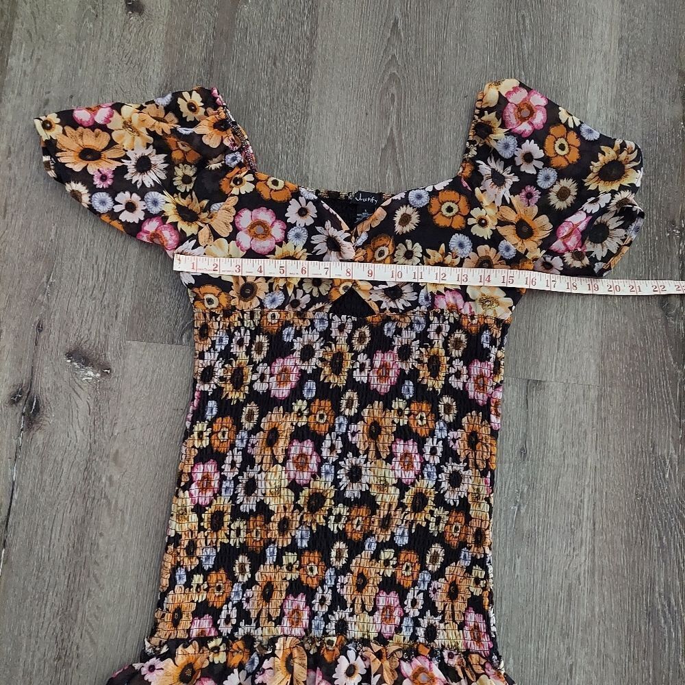 Justify Floral Print Cut Out Ruffle Hem Ruched Mini Dress Large - Picture 6 of 7